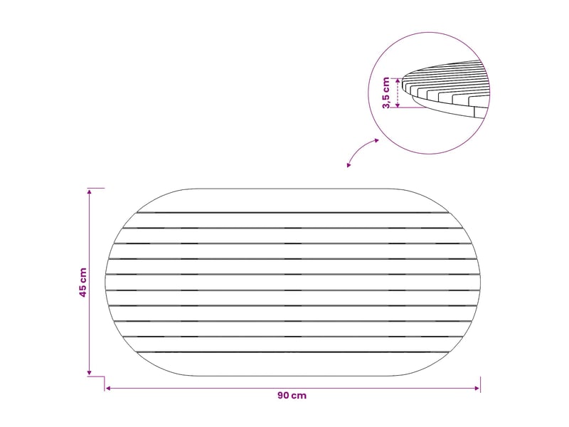  Vidaxl plateau de table 90 x 45 x 3,5 cm ovale bois de teck massif  - Conforama C