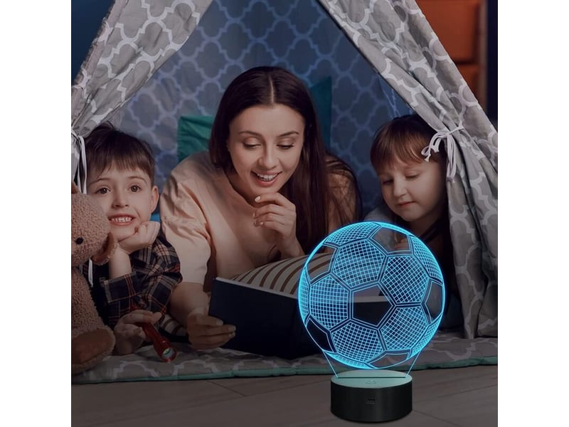  Veilleuse illusion‑optique 3d football, lampe de nuit décorative chambre, cadeau d'anniversaire créatif, câble usb et télécommande  - Conforama E