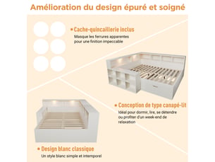 Lit coffre 140x190 cm <strong>OOIILLEE</strong> <strong>Luxe haut de gamme</strong> coloris blanc