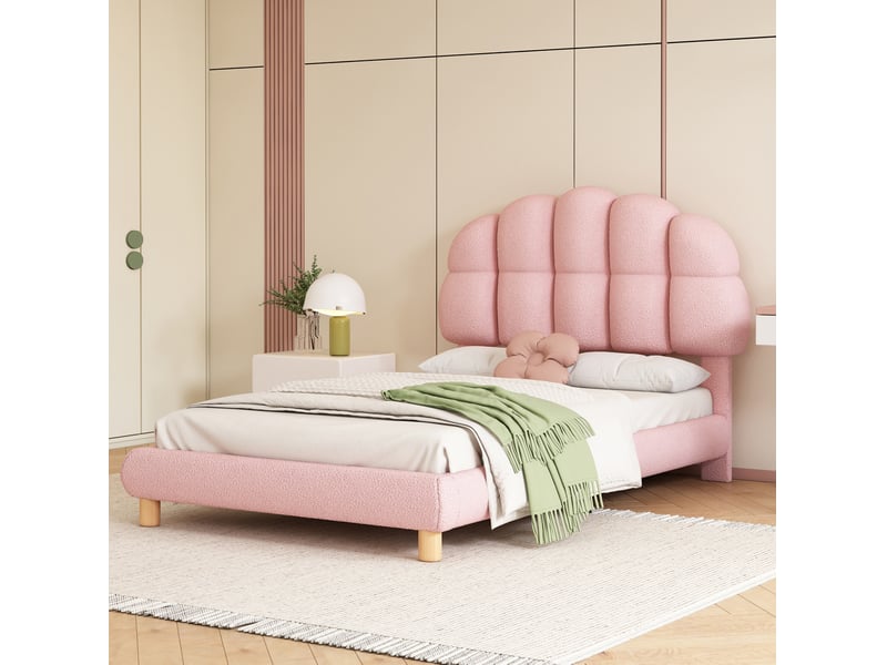  Modenvie lit simple rembourré 90x200 cm - tête de lit réglable, sommier à lattes, sans matelas - rose  - Conforama B