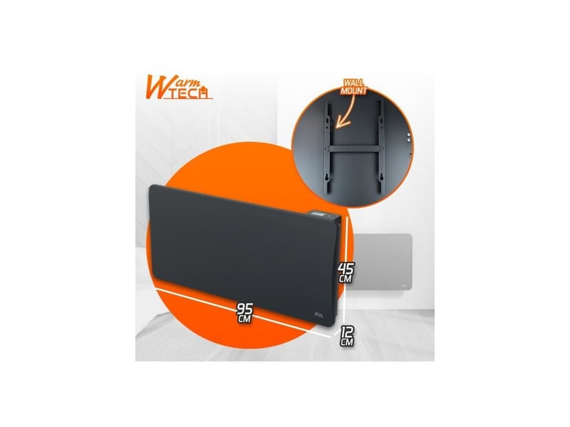  Radiateur inertie ceramique mural noir wtzeus20-n 2000w ip24 thermostat lcd WAR1756643551222 - Conforama D