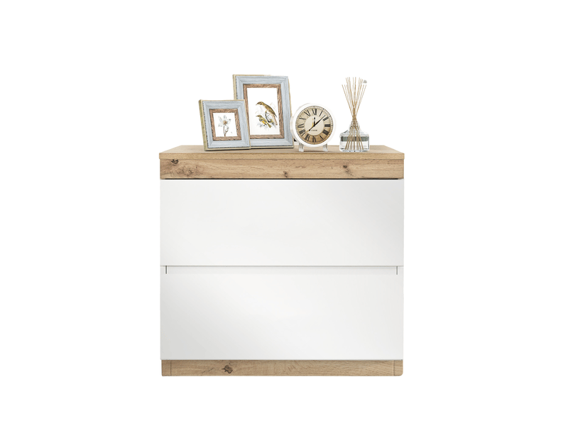  Table de chevet,55x40x55 cm,2 tiroirs,panneau de particules,blanc et chêne  - Conforama A