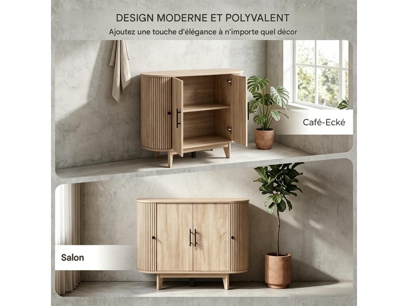  Buffet ovale 4 portes avec étagère réglable en mdf et acier 90 x 40 x 76 cm T5828P542026 - Conforama D