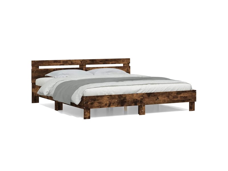  Lit adulte, lit double, cadre de lit sans matelas chêne fumé 200x200cm cf12666  - Conforama A