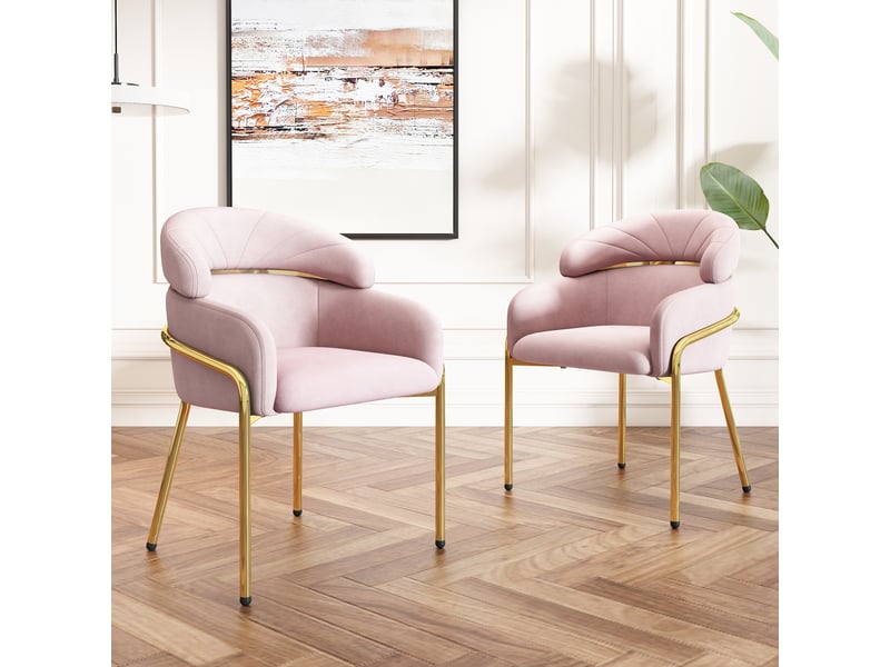  Chaise de salle à manger,53x45x79 cm,avec pieds métal,velours,rose  - Conforama B