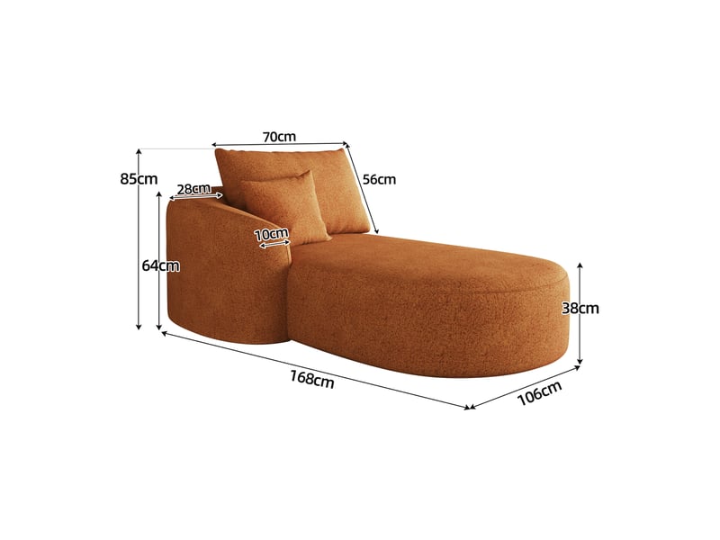  Canapé 1 place orange en tissu chenille doux, sans montage, rembourrage mousse haute résilience, 168x106x85 cm  - Conforama C