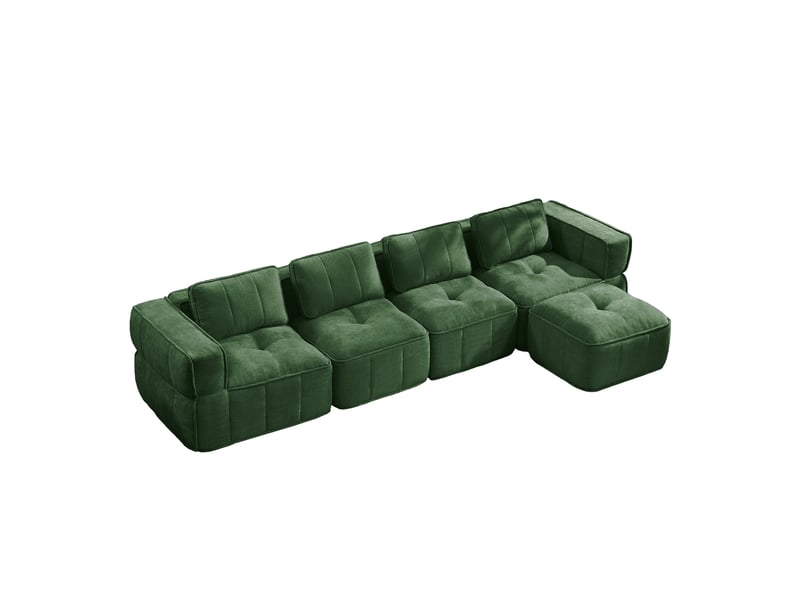 Canapé modulable, canapé 4 places, en tissu, vert, avec pouf, pour salon, mobilier pour espace de vie, adapté à l'espace de vie - Conforama B