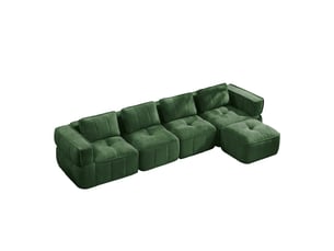 Canapé modulable, canapé 4 places, en tissu, vert, avec pouf, pour salon, mobilier pour espace de vie, adapté à l'espace de vie