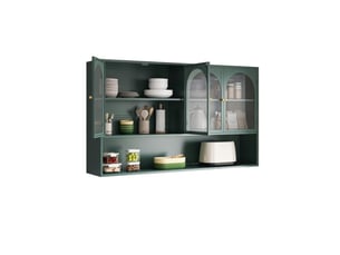 Armoire murale avec 4 portes vitrées pour cuisine et salon, rangement vertical en métal vert foncé, 120 × 23 × 70 cm