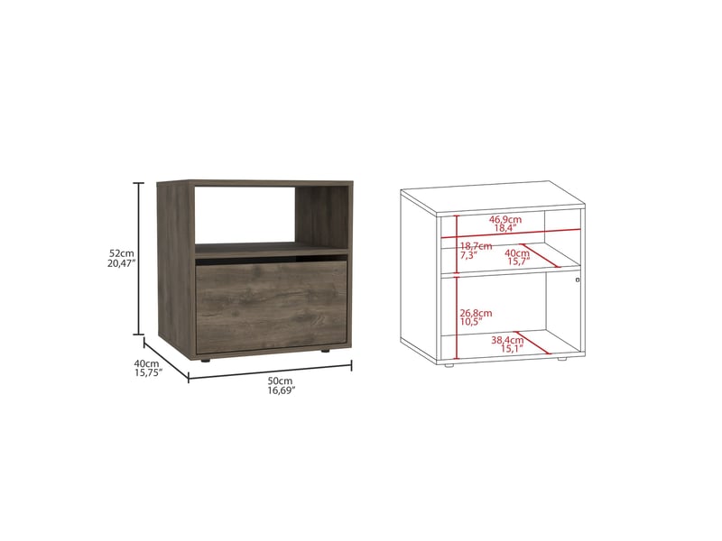  Table de chevet galanto de 50 cm avec 1 porte, chêne foncé  - Conforama B