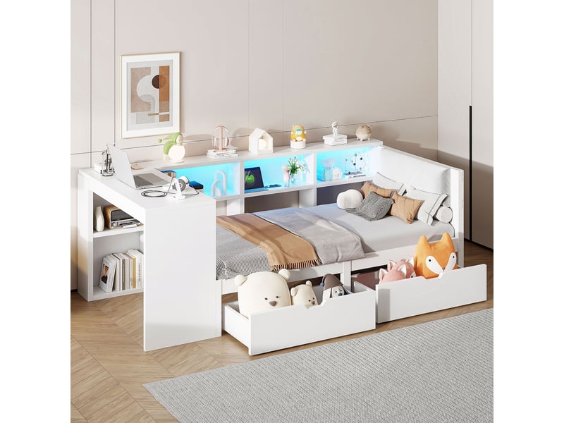  Lit avec rangement 90x200cm coloris blanc mdf led lit enfant blanc - Conforama B