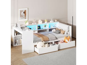 Lit avec rangement 90x200 cm <strong>MERAX</strong>  <strong>lit enfant blanc</strong> coloris blanc
