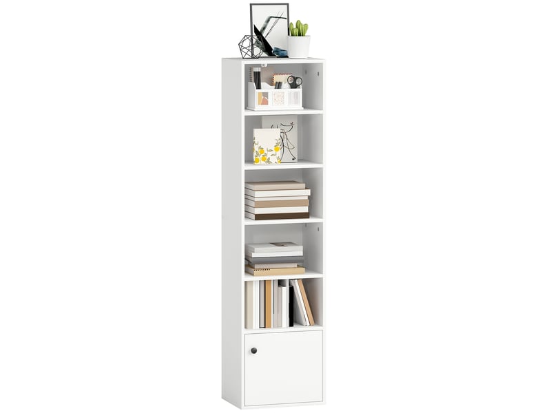  Bibliothèque à 5 niveaux, étagère moderne avec portes et étagères ouvertes, 40 x 30 x 156 cm, blanche  - Conforama A