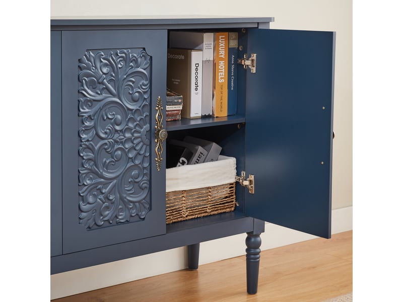  Buffet 160x40x89 cm, bleu marine, style classique avec coins arrondis sécurité, panneaux de particules  - Conforama D