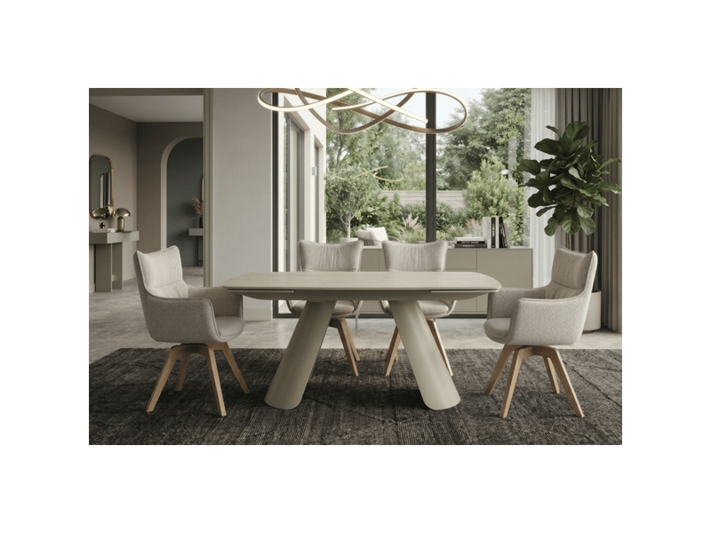  Table de salle à manger extensible covy 160 à 240 cm en céramique champagne et métal – 6 places  - Conforama B