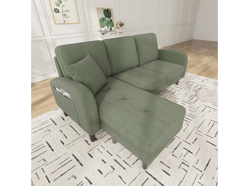  Canapé d'angle avec méridienne 3 places velours côtelé vert 166 cm - modulable réversible  - Conforama R