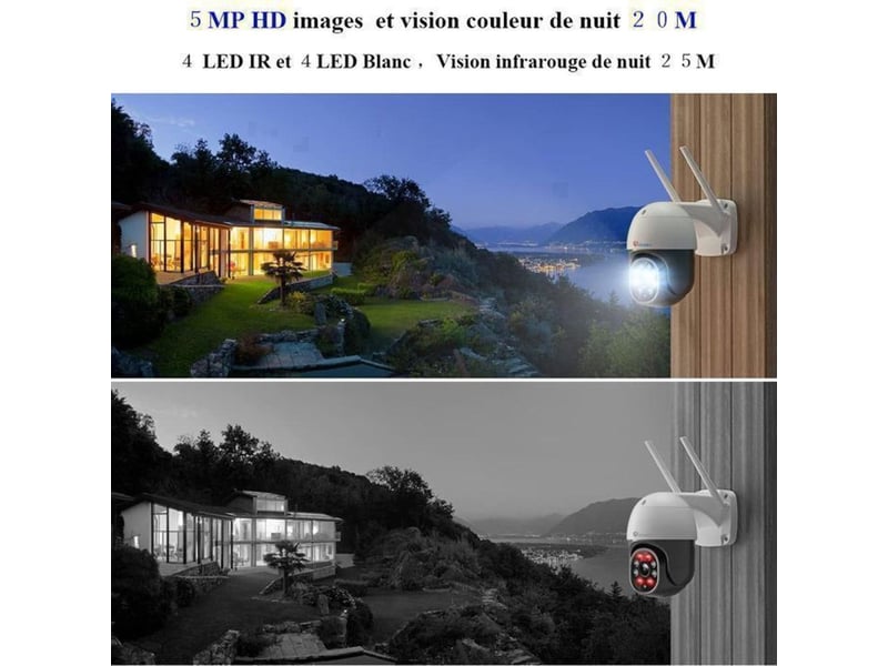 Camera wifi ptz exterieure 5mp vision nocturne couleur ip66 audio bilatéral - Conforama D
