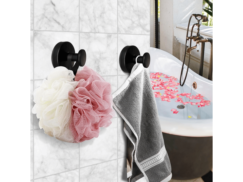  Crochet à ventouse de douche pour mur de porte en verre de fenêtre de salle de bains, paquet de 4, noir  - Conforama D