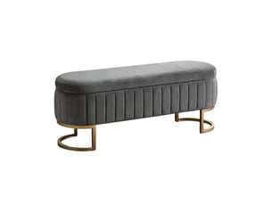 Bout de lit coffre en velours gris clair avec pieds en métal doré 129.5 cm