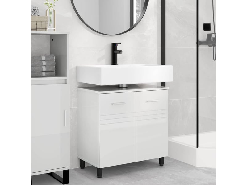 Unité de vanité de salle de bain, meuble de rangement blanc brillant 60x35x60 cm shl3899 - Conforama B