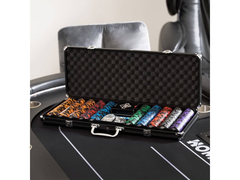  Home deluxe - table de poker avec 10 chaises double up - table avec éclairage led et porte-boissons, dimensions : 215 x 106 x 78 cm, couleur des chaises : gris clair i table de jeu table de poker  - Conforama E