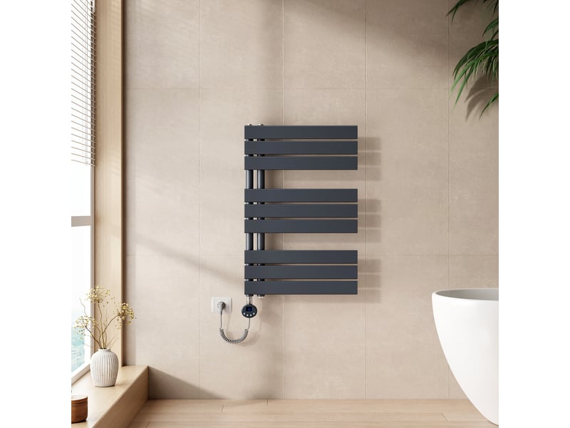  Emke radiateur sèche-serviettes électrique 762x500 mm, gris anthracite 400w, wifi, modes intelligents, ipx4  - Conforama B