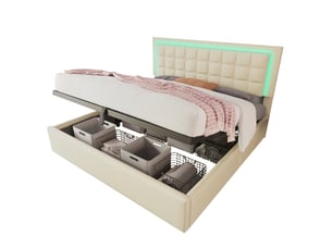 Lit coffre 160x200 cm <strong>OOIILLEE</strong> <strong>Luxe haut de gamme</strong> coloris blanc
