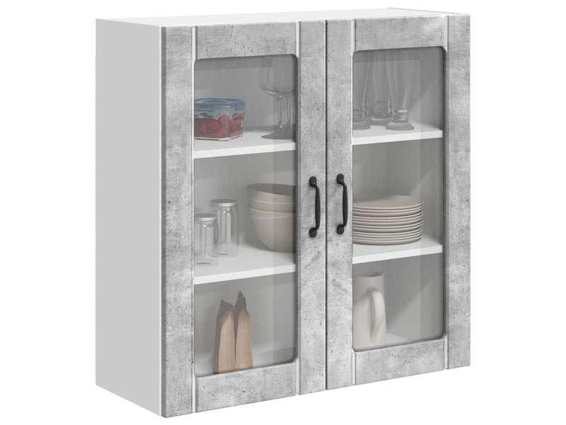  Meuble mural de cuisine, cabinet en verre mural gris béton 80x31x80cm shl8644  - Conforama C