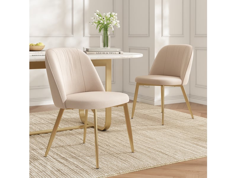  Lot de 6 chaises salle à manger 53x50x80cm, confort contemporain, dossier ergonomique, pour salon, cuisine, métal, beige+doré  - Conforama E