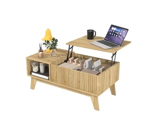 Table basse avec plateau relevable,table de salon moderne,mdf,rangement caché,95 x 48 x 42 cm,couleur bois naturel