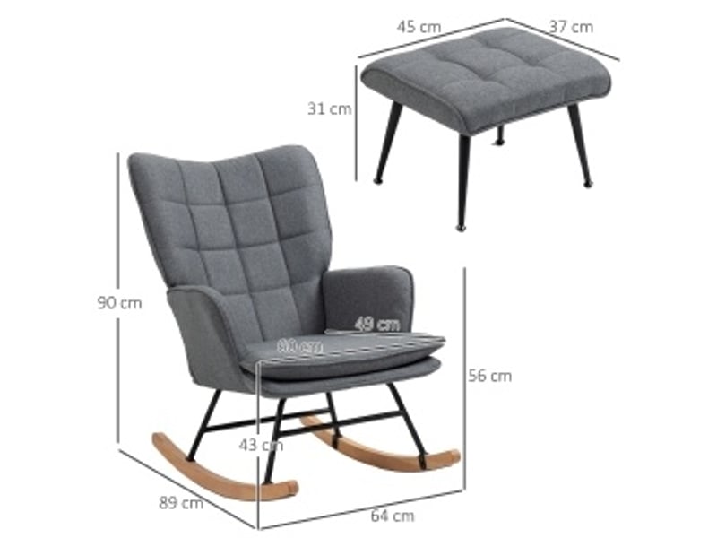  Fauteuil à bascule avec repose-pieds, dossier haut rembourré et accoudoirs, en polyester gris, 64 × 89 × 90 cm  - Conforama C