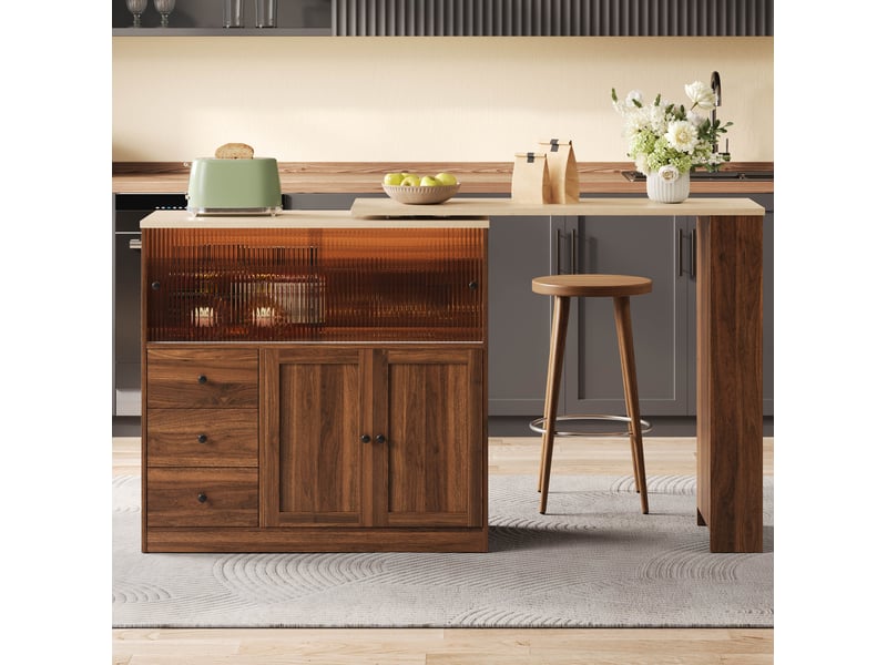  Îlot de cuisine extensible 172x40x96 cm avec rangement en mdf naturel  - Conforama B