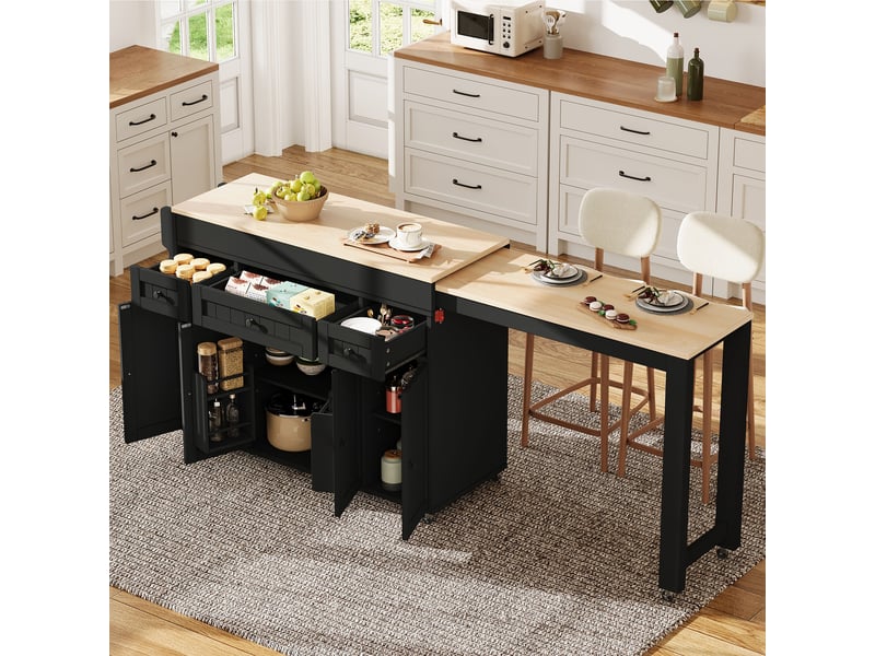  Ilot de cuisine 4 portes 3 tiroirs coloris noir mdf  - Conforama B