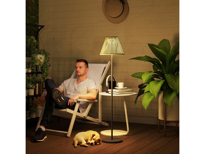 Lampadaire solaire extérieur,meulva,33x33x135 cm,25 led ip44,acier et résine tressée,gris  - Conforama B