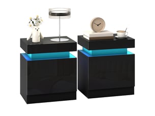 Ensemble de 2 tables de chevet led avec 16 couleurs et 4 modes d'éclairage, 2 tiroirs, en bois, 45 x 35 x 52 cm, noir