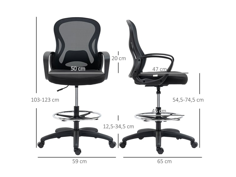  Fauteuil de bureau, chaise bureau, tissu en maille, 59x65x124cm, noir  - Conforama E