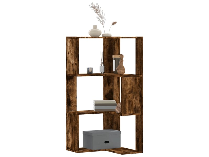  Bibliothèque d'angle à 3 niveaux, armoire à livres chêne fumé bois d'ingénierie  - Conforama A