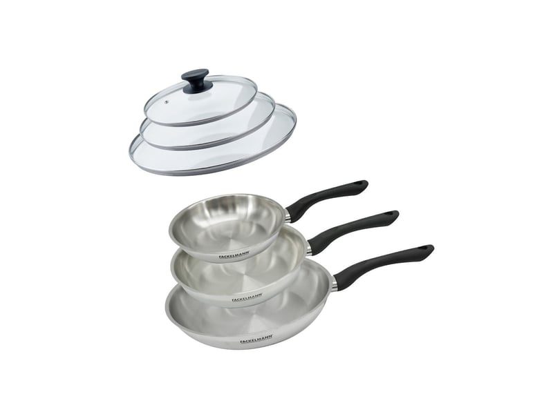 Set 3 poêles 20 24 et 28 cm en inox et 3 couvercles verre fackelmann geneva 9442150B - Conforama A