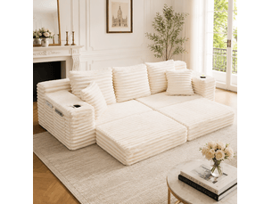 Canapé droit compressé convertible VIVRYN 2 places Velours côtelé beige