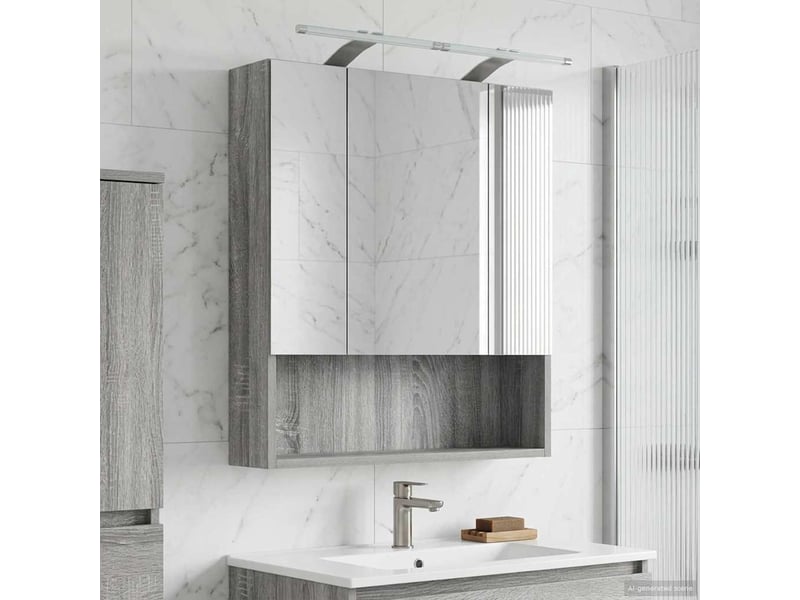 Armoire miroir de salle de bain, cabinet de salle de bain gris sonoma 60 x 14.5 x 70 cm cf65170 - Conforama D