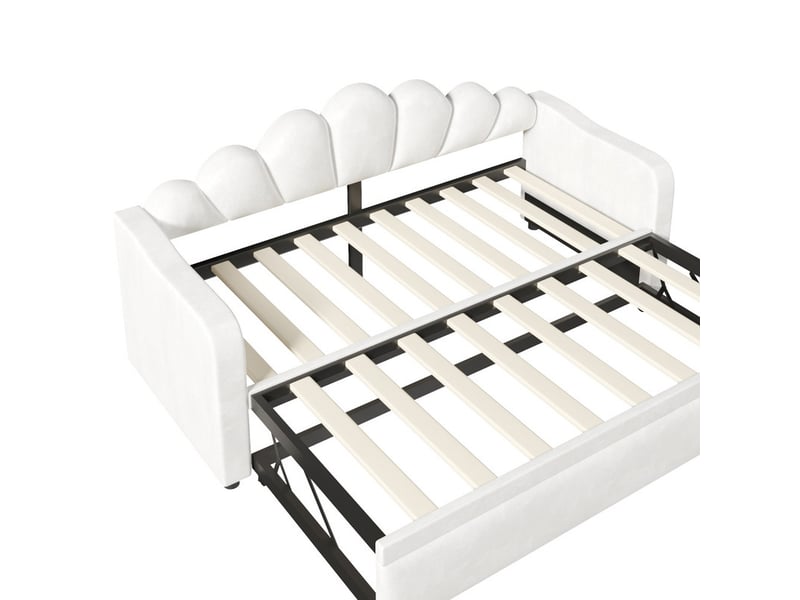  Canapé-lit rembourré de 90 x 200 cm, avec fonction d'extension et éclairage led, blanc  - Conforama E
