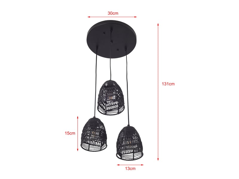  Lampe lampadaire 131 cm suspension 3 x e14 noir 03_0010727  - Conforama C