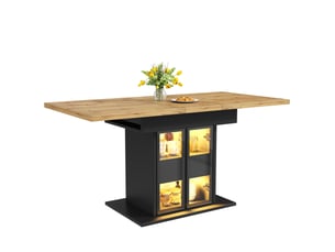 Table à manger extensible, 110x80x77,9 cm, avec espace de rangement, repas, plateau mdf, piètement métal, coloris noir