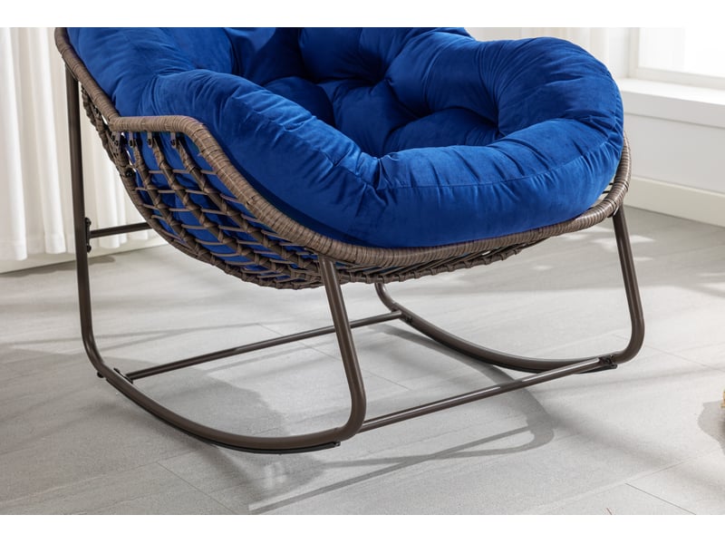  Fauteuil à bascule extérieur 78x106x90 cm – bleu marine – coussin rembourré, acier et rotin synthétique  - Conforama E