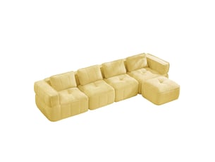 Canapé d'angle modulable 4 places avec pouf en polyester jaune