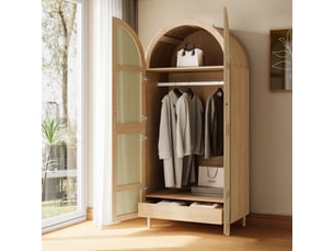 Armoire avec penderie, étagères et tiroirs en rotin pour chambre 80×50×179 cm naturel