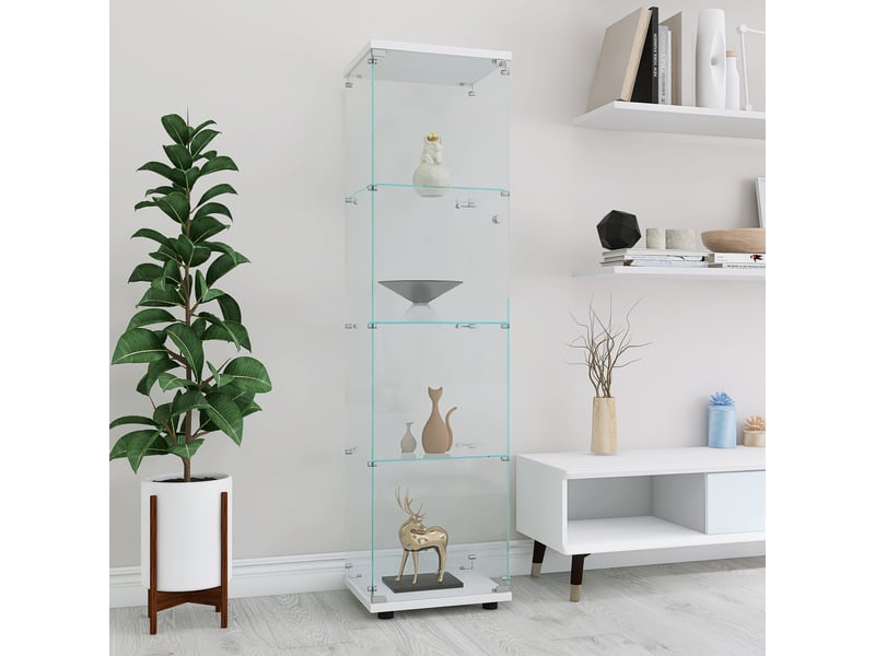  Vitrine en verre 164 cm, armoire vitrine pour collection avec 1 porte 4 étagères transparent meuble vitrine verre vitrines figurine armoire, blanc  - Conforama C