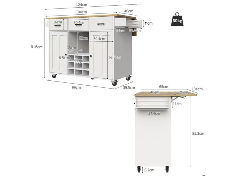  Chariot de service - truxen8 - plateau pliable - rangement multifonctionnel - blanc  - Conforama D