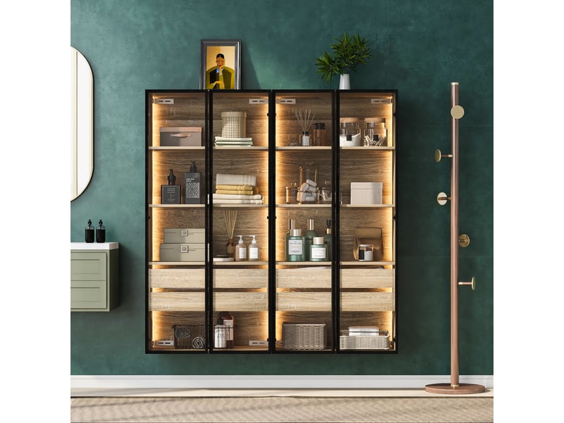 Meuble de rangement salle de bain - rangement compact - mdf - natural - 74 x 36 x 155 cm - fixation murale - salle de bain toilettes LY316172AAF - Conforama D