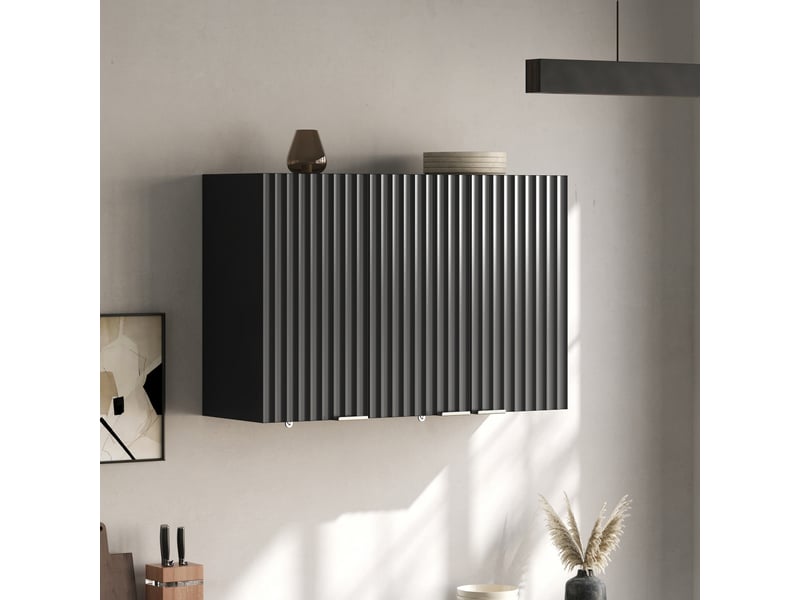  Armoire murale avec 3 portes, rangement fermé à fixation murale pour cuisine et salle de bain, en mdf noir, 90×29×60 cm  - Conforama C